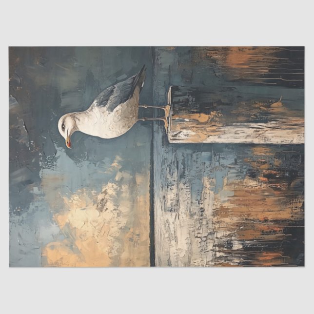Seagull on a Post Oil Painting Art Decoupage Tissue Paper (Front)
