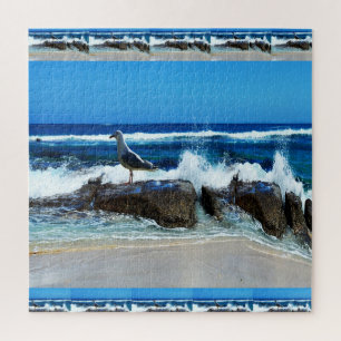Seagull On Beach Rocks, Jigsaw Puzzle