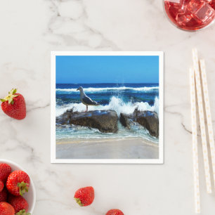 Seagull On Beach Rocks, Napkin