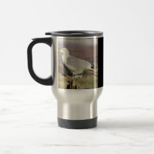 Seagull on Fence Post Travel Mug