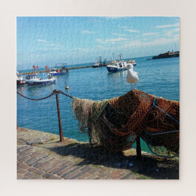 Seagull on Fishing Nets at Folkestone Harbour Jigsaw Puzzle (Vertical)