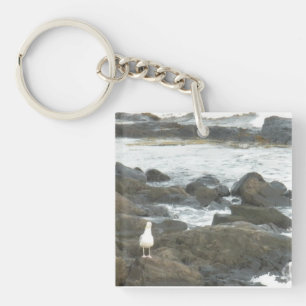 Seagull on rocks keychain