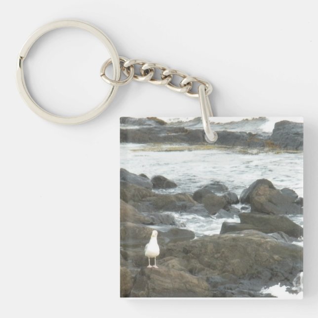 Seagull on rocks keychain (Front)