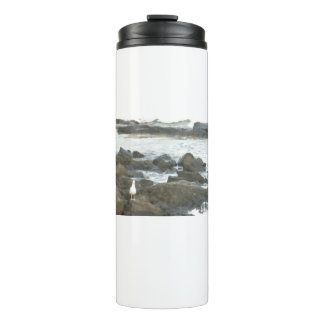Seagull on rocks thermal tumbler