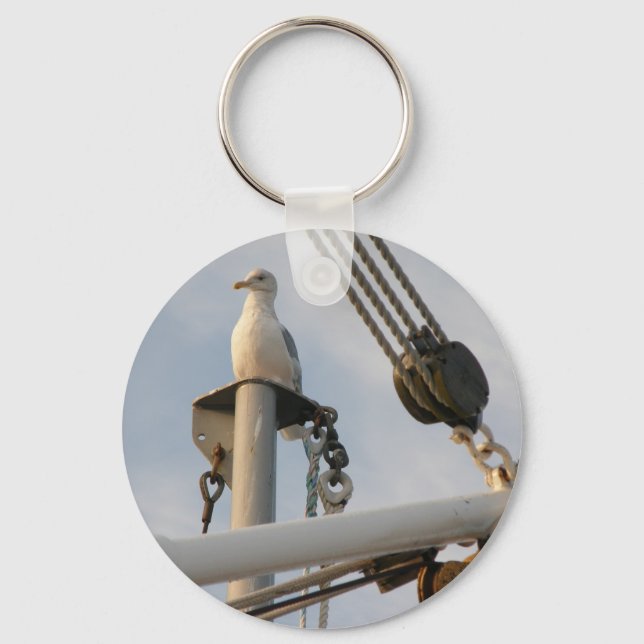 Seagull on the Rigging of a Boat Keychain (Front)