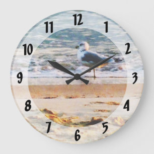 Seagull on Virginia Beach at Dawn Large Clock
