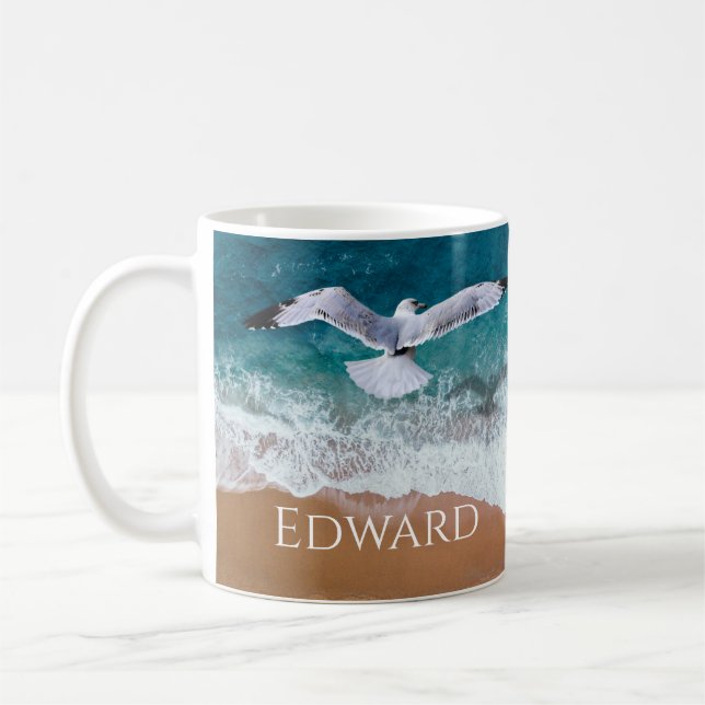 Seagull over the Sea Shore Coffee Mug (Left)