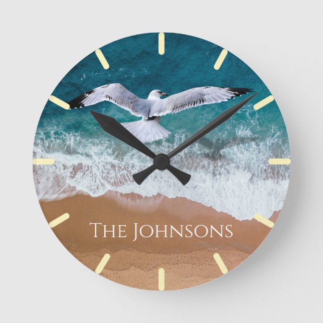 Seagull over the Sea Shore Round Clock (Front)