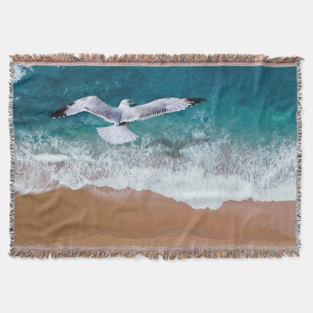 Seagull over the Sea Shore Throw Blanket (Front)