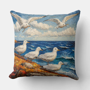 Seagull Seascape Throw Pillow
