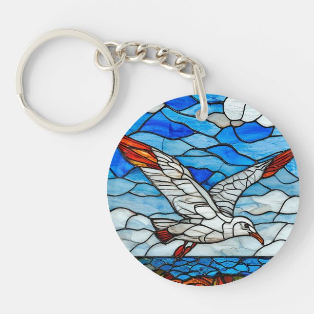Seagull stained glass keychain (Front)