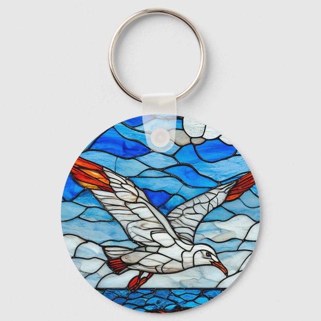 Seagull stained glass keychain (Front)