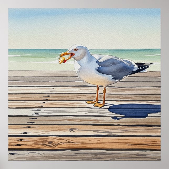 Seagull Stealing Popcorn Poster (Front)