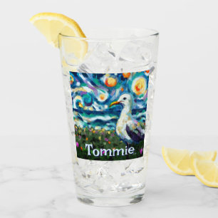 Seagull Van Gogh Style Beach Personalized Glass