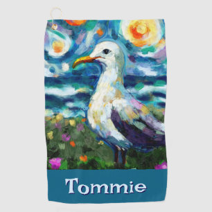 Seagull Van Gogh Style Beach Personalized Golf Towel