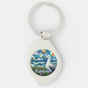 Seagull Van Gogh Style Beach Personalized Keychain