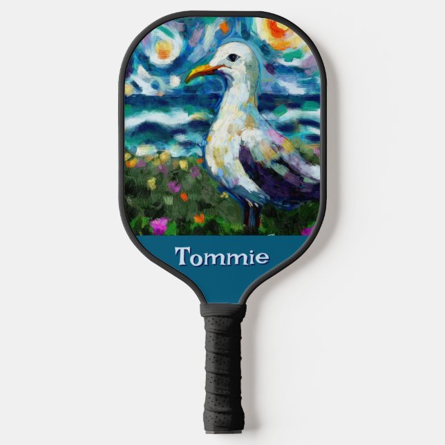 Seagull Van Gogh Style Beach Personalized Pickleball Paddle (Front)