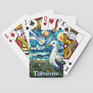 Seagull Van Gogh Style Beach Personalized Playing Cards