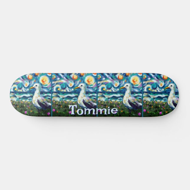 Seagull Van Gogh Style Beach Personalized Skateboard (Horz)