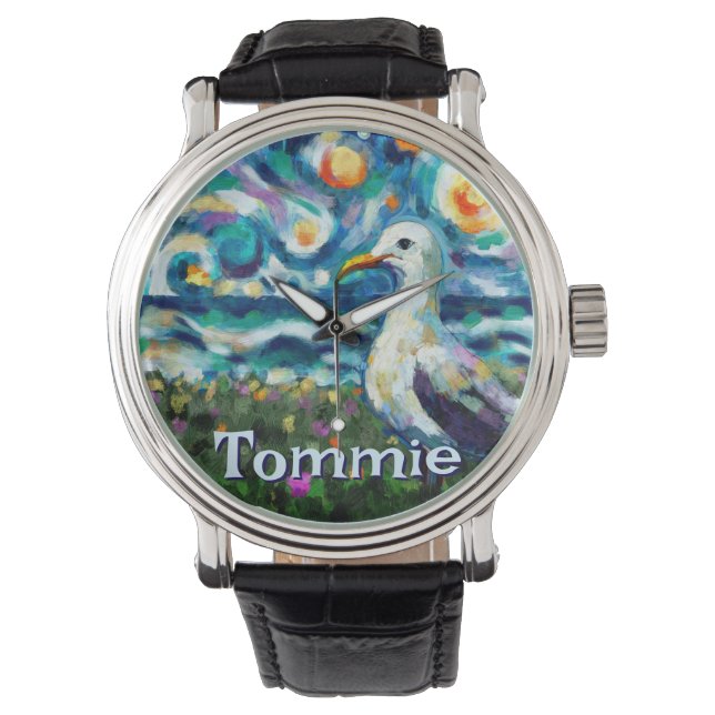 Seagull Van Gogh Style Beach Personalized Watch (Front)