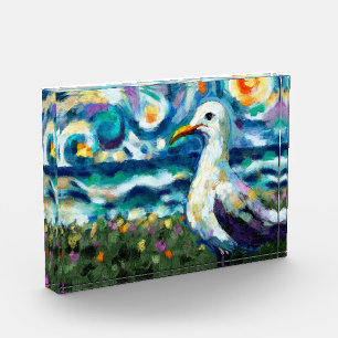 Seagull Van Gogh Style Beach Sky Blue Teal Photo Block
