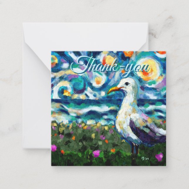 Seagull Van Gogh Style Plage Sky Carte de remercie (Devant)