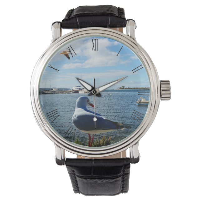 Seagull Watching Boats, Mens Wristwatch (Front)