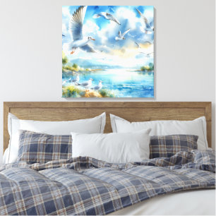 Seagull Watercolor Painting Canvas Print