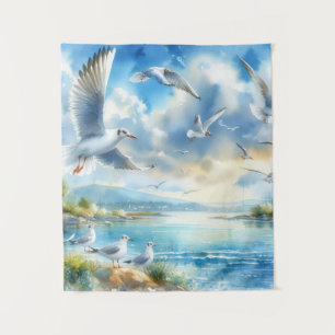 Seagull Watercolor Painting Tapestry