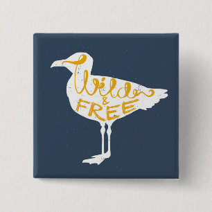 Seagull   Wild And Free 2 Inch Square Button