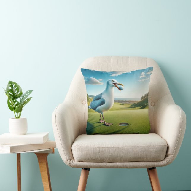 Seagull With a Golf Ball For Golfer Throw Pillow (Chair)