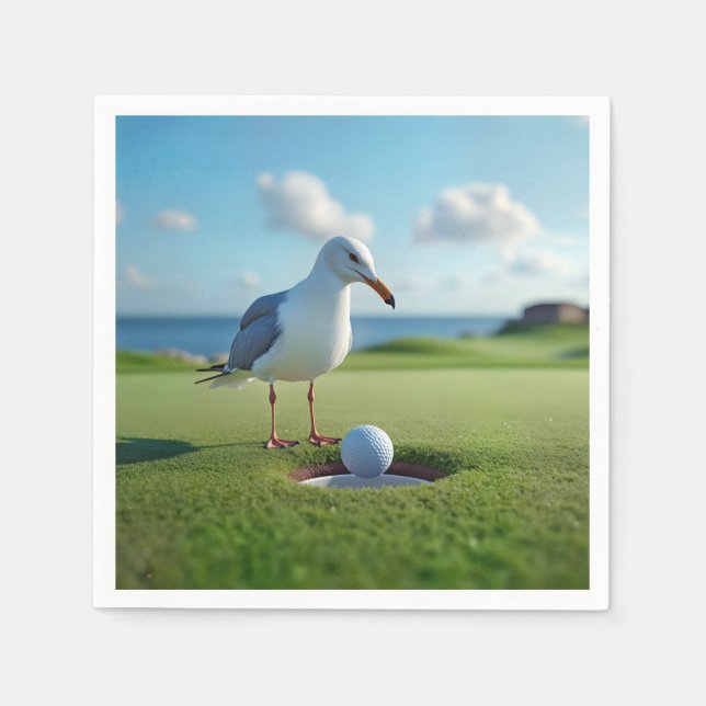 Seagull With a Golf Ball Napkin (Front)