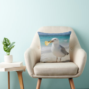 Seagull with a Potato Chip Throw Pillow