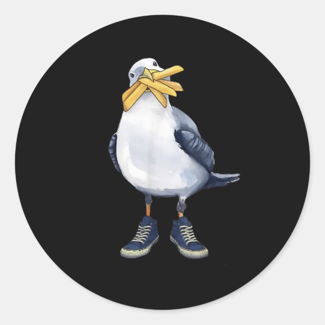 Seagull With Fries And Sneakers Fun T-shirt.png  Classic Round Sticker (Front)