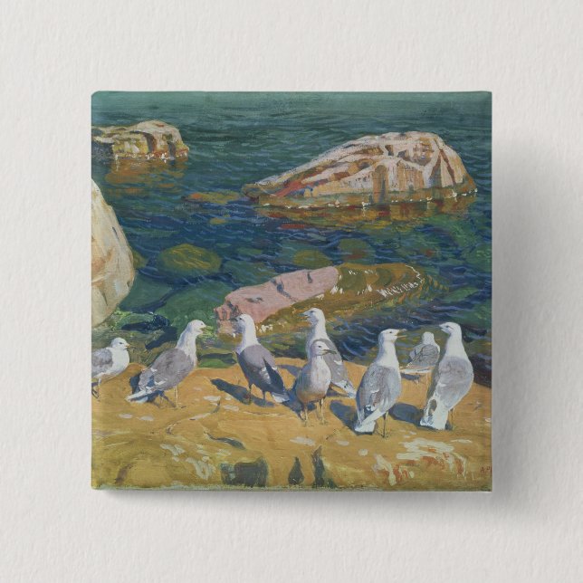 Seagulls, 1910 2 inch square button (Front)
