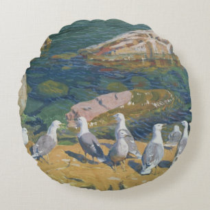 Seagulls, 1910 round pillow