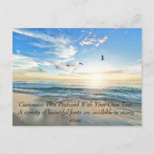 Seagulls and Beach Sunrise Announcement Postcard