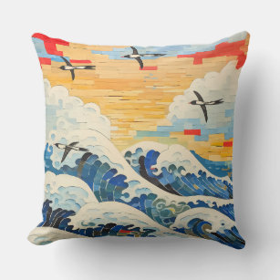Seagulls and Waves Throw Pillow