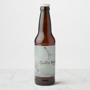 Seagulls Beach Birds In-flight Retro Bird Beer Bottle Label