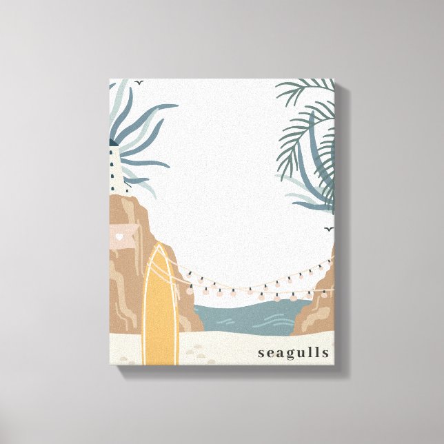 Seagulls Beach Watercolor Canvas Print (Front)
