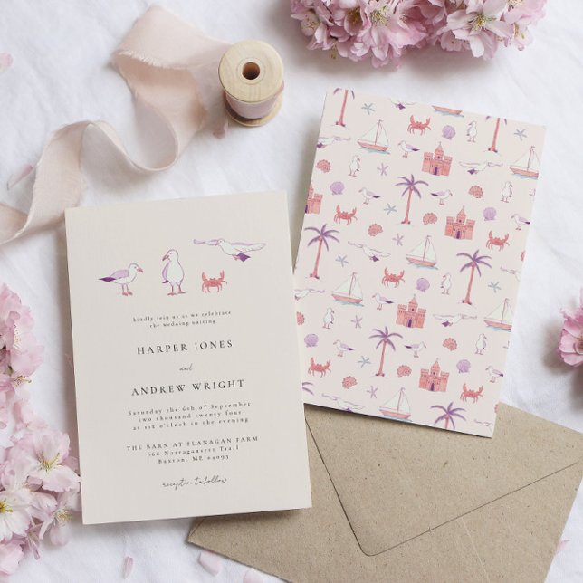 Seagulls Beach Wedding Invitation (Créateur téléchargé)