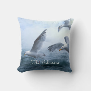 Seagulls Flight over the Sea Throw Pillow