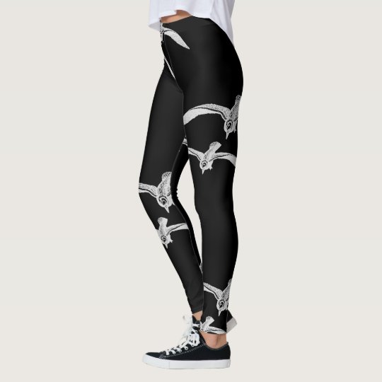 Seagulls Flying Black White Leggings