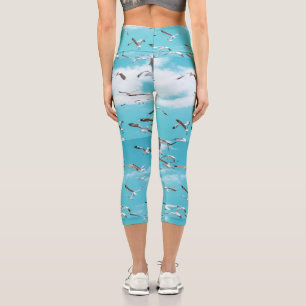 Seagulls Flying Sky Ocean Sea Theme Capri Leggings