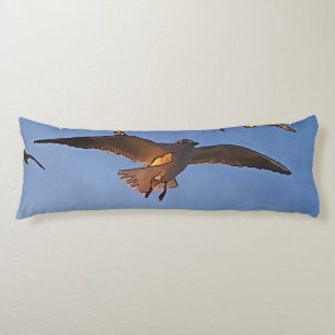 Seagulls In Flight Black Outline Art Body Pillow