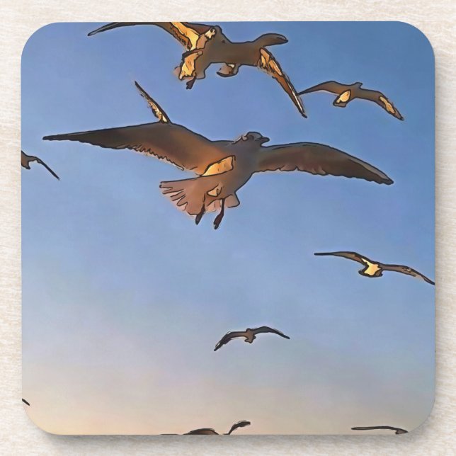 Seagulls In Flight Black Outline Art Coaster (Front)
