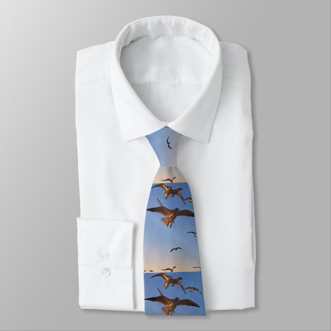 Seagulls In Flight Black Outline Art Tie (Tied)