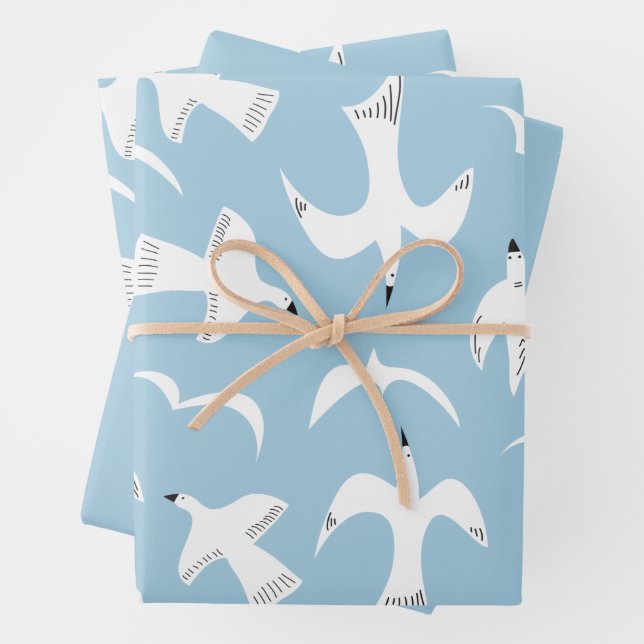 Seagulls in flight wrapping paper sheet (In situ)