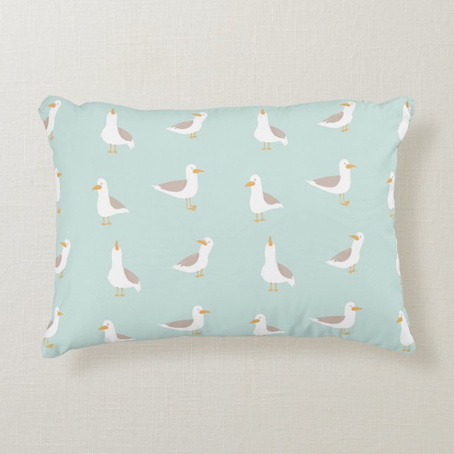 Seagulls in light teal accent pillow (Front)