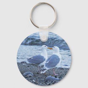 Seagulls Kissing on the Beach Photo Keychain